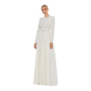 leena for Mac Duggal A-Line Rhinestone Waist Evening Gown in White NWT